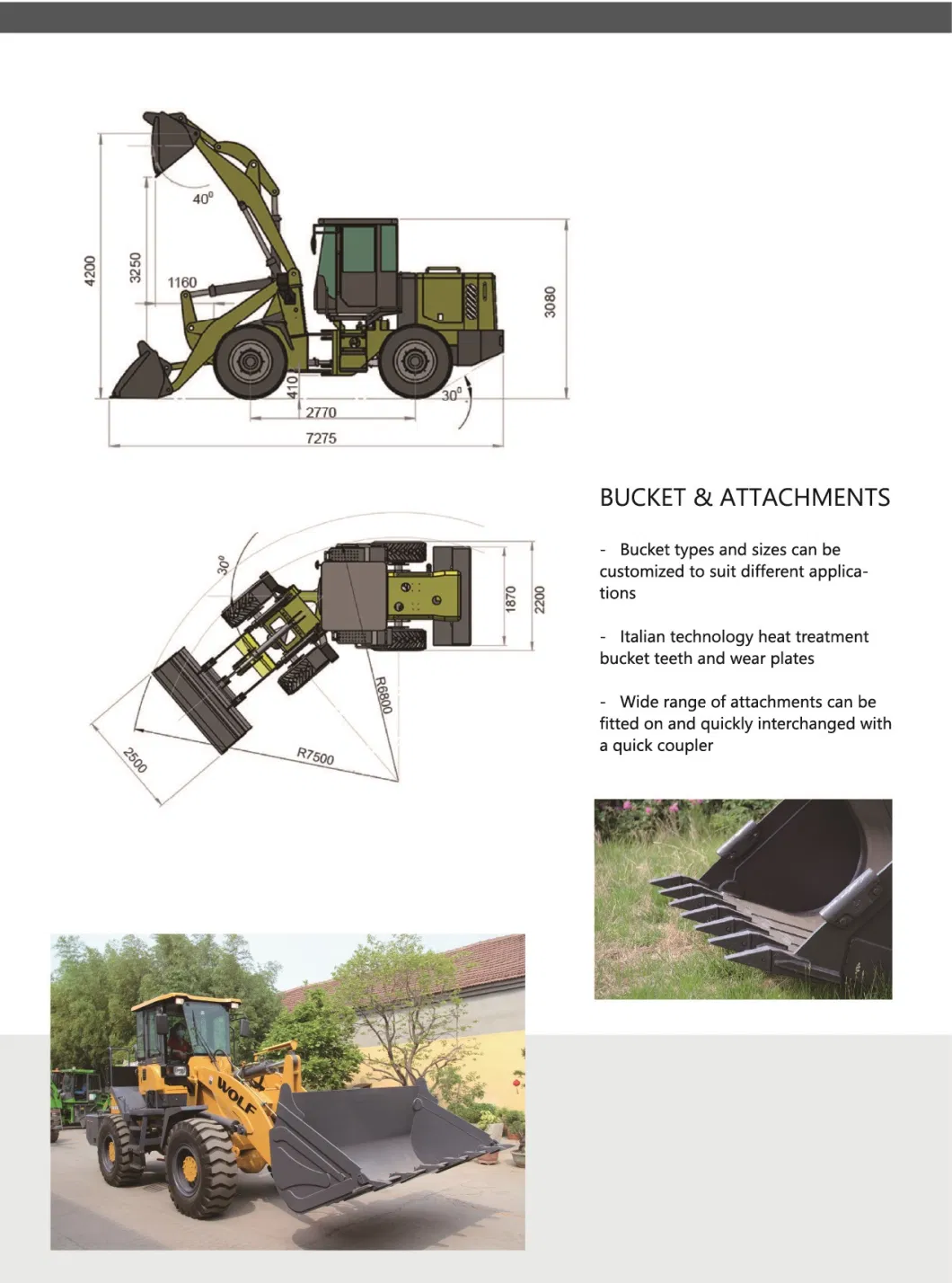 Chinese Wolf Wl930 CE/ISO Construction Machinery 2t/Ton Torque Converter Boom/Payloader/Wheel Loader Price with Grapple/Mulcher/Log Clamp